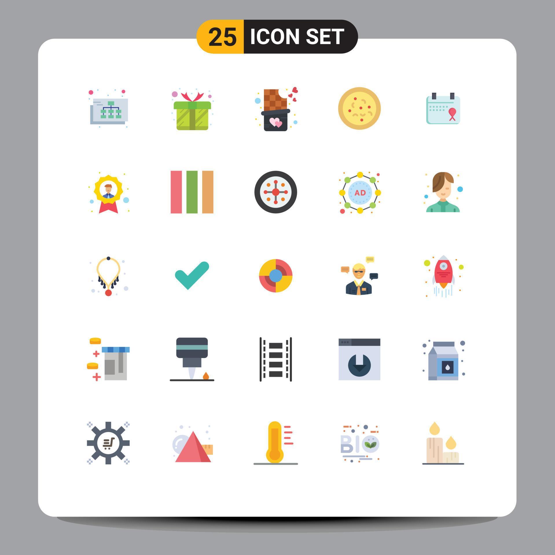 25 User Interface Flat Color Pack of modern Signs and Symbols of date