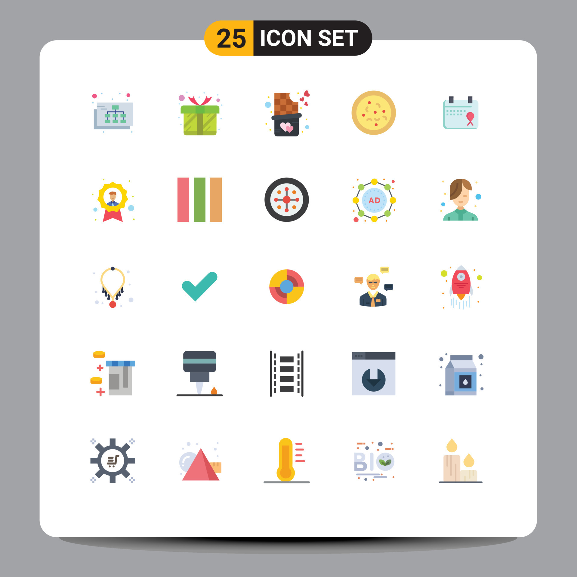 25 User Interface Flat Color Pack of modern Signs and Symbols of date