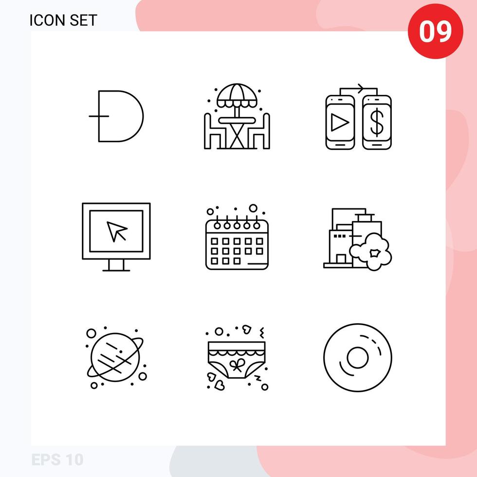 9 Thematic Vector Outlines and Editable Symbols of healthy diet tv table smart entertainment Editable Vector Design Elements