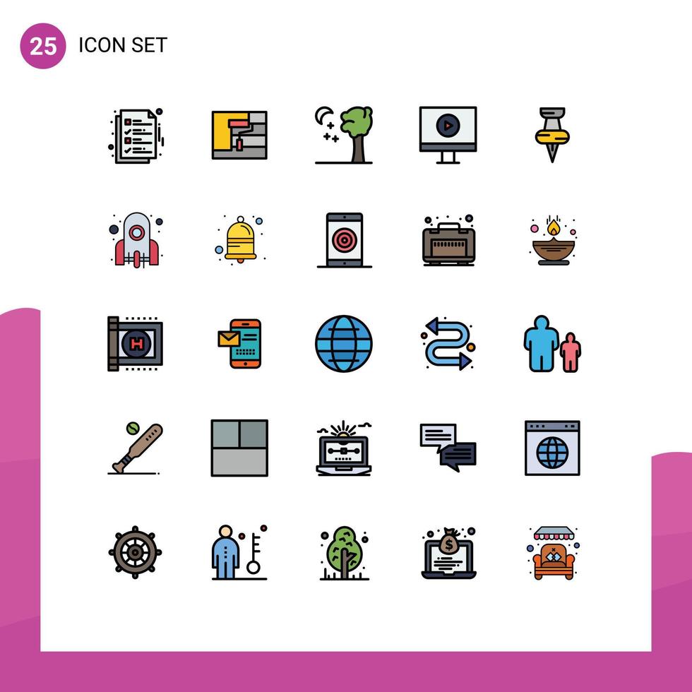 Universal Icon Symbols Group of 25 Modern Filled line Flat Colors of marker education tool video display Editable Vector Design Elements