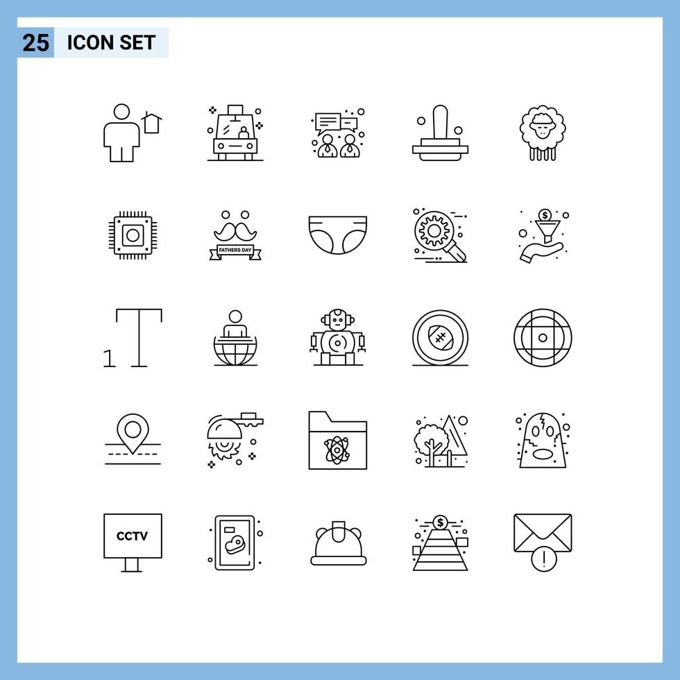Set of 25 Modern UI Icons Symbols Signs for ram stamp school marketing business Editable Vector Design Elements