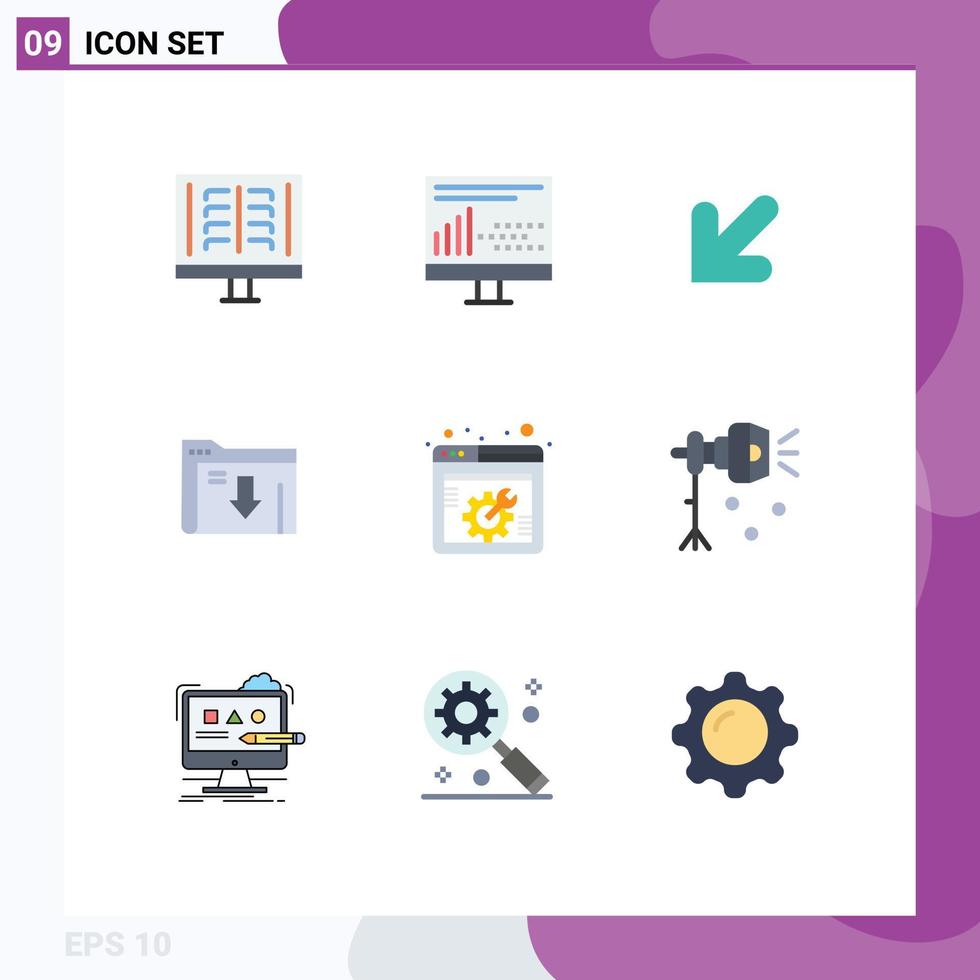 Paquete de 9 colores planos de interfaz de usuario de signos y símbolos modernos de la carpeta de programación del servidor de llave izquierda elementos de diseño vectorial editables vector