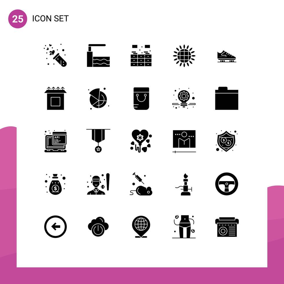 25 Universal Solid Glyph Signs Symbols of ice vegetables bookcase thanksgiving harvest Editable Vector Design Elements