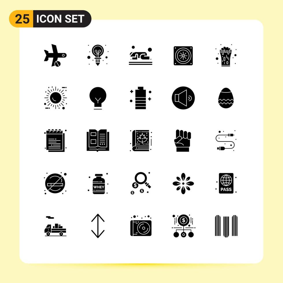 Modern Set of 25 Solid Glyphs Pictograph of wine cooling light computer prayer Editable Vector Design Elements