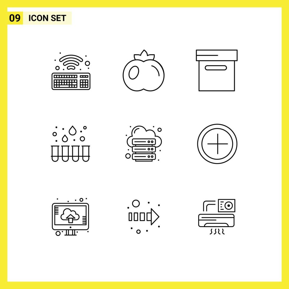 Set of 9 Modern UI Icons Symbols Signs for plus web experiment server hosting Editable Vector Design Elements