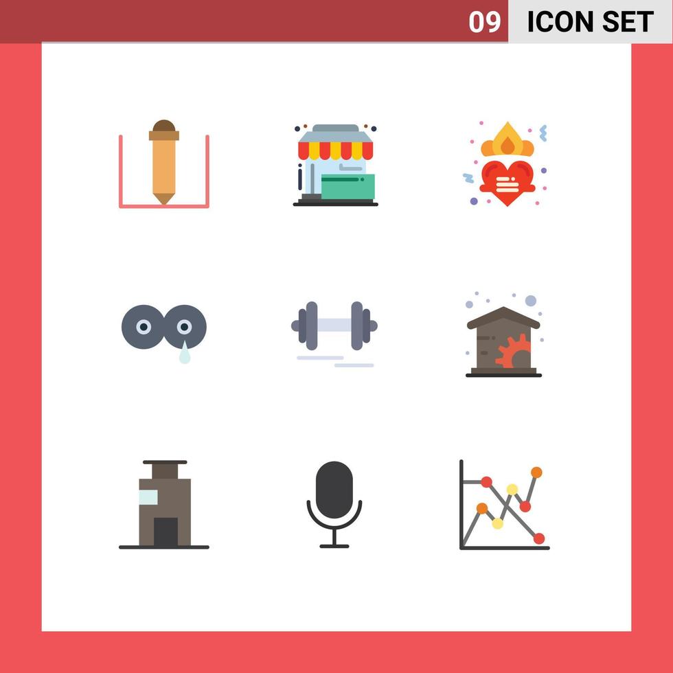 Universal Icon Symbols Group of 9 Modern Flat Colors of sport dumbbell heart mother feeding Editable Vector Design Elements