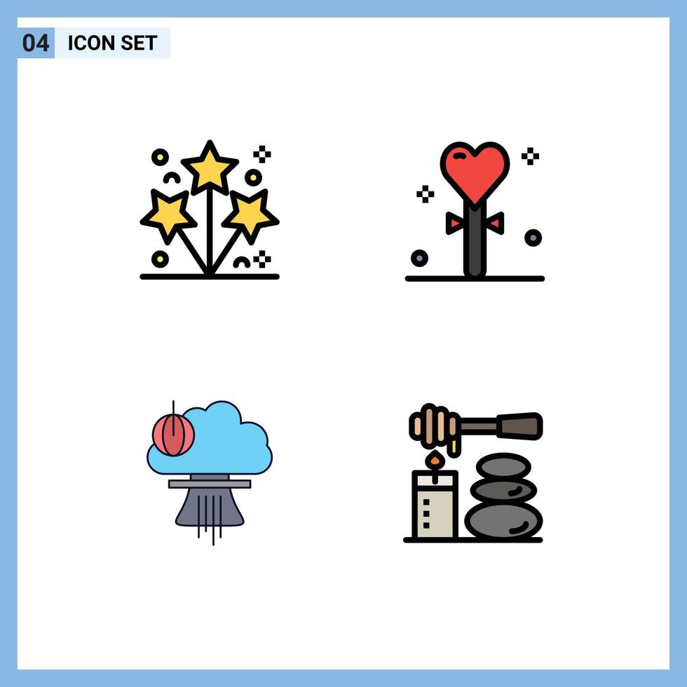 Set of 4 Modern UI Icons Symbols Signs for firework bomb spark heart nuclear Editable Vector Design Elements