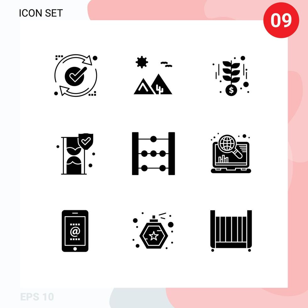 Set of 9 Modern UI Icons Symbols Signs for shield insurance egypt time glass startup Editable Vector Design Elements