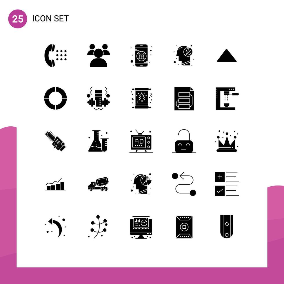 conjunto moderno de 25 glifos y símbolos sólidos, como video, inversión, flecha, mente, elementos de diseño vectorial editables vector