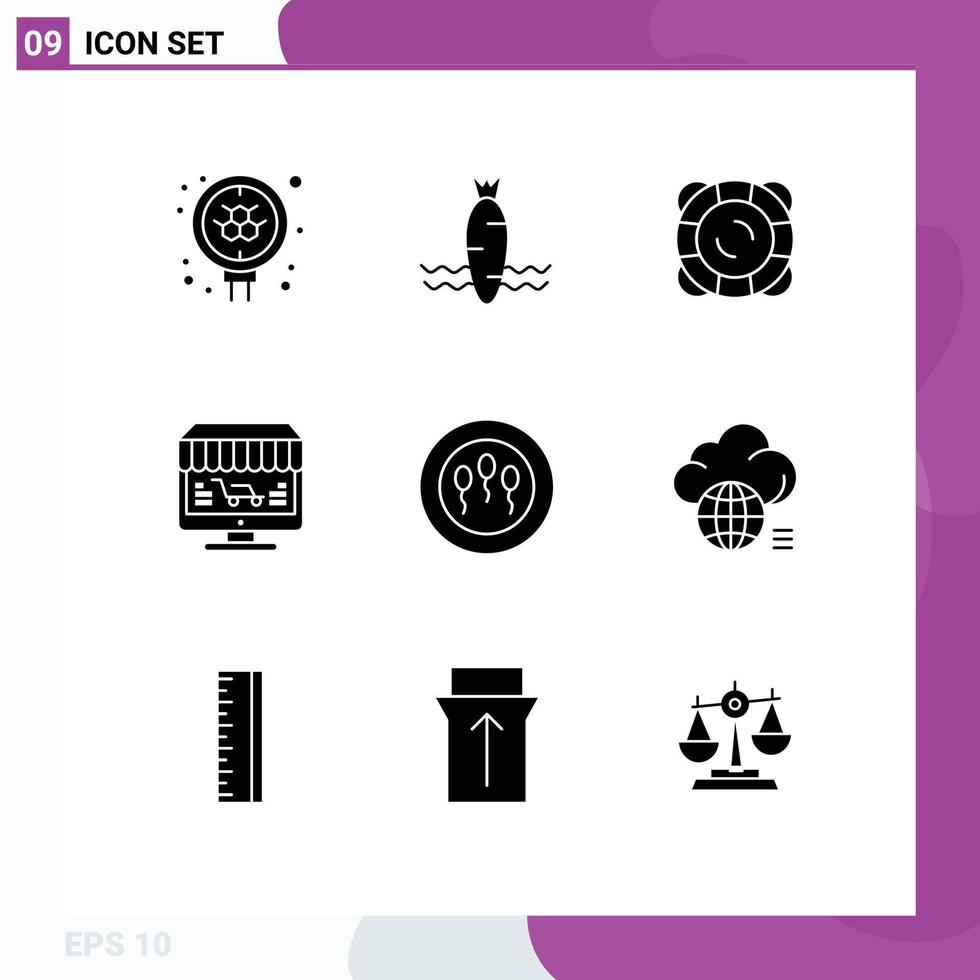 Stock Vector Icon Pack of 9 Line Signs and Symbols for sperms store protection shop monitor Editable Vector Design Elements