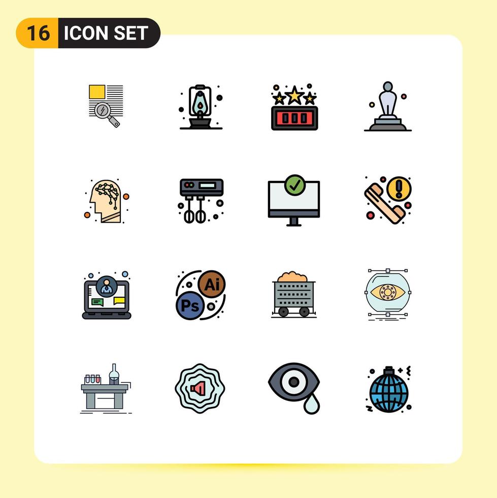 paquete de iconos de vector de stock de 16 signos y símbolos de línea para trofeo de cerebro diversión estatua premio elementos de diseño de vector creativo editable