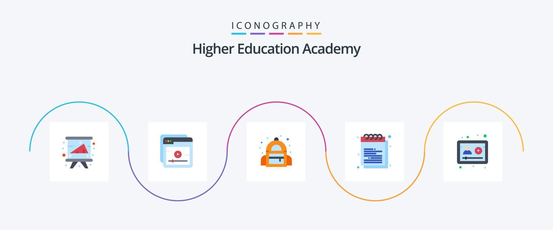 Academy Flat 5 Icon Pack Including online. university. bag. study. education vector