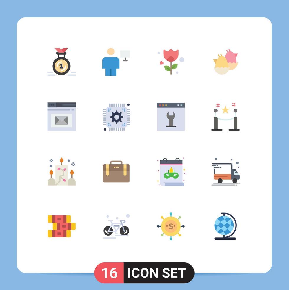 conjunto de 16 iconos de interfaz de usuario modernos signos de símbolos para navegador pascua humano bebé rosa paquete editable de elementos creativos de diseño de vectores