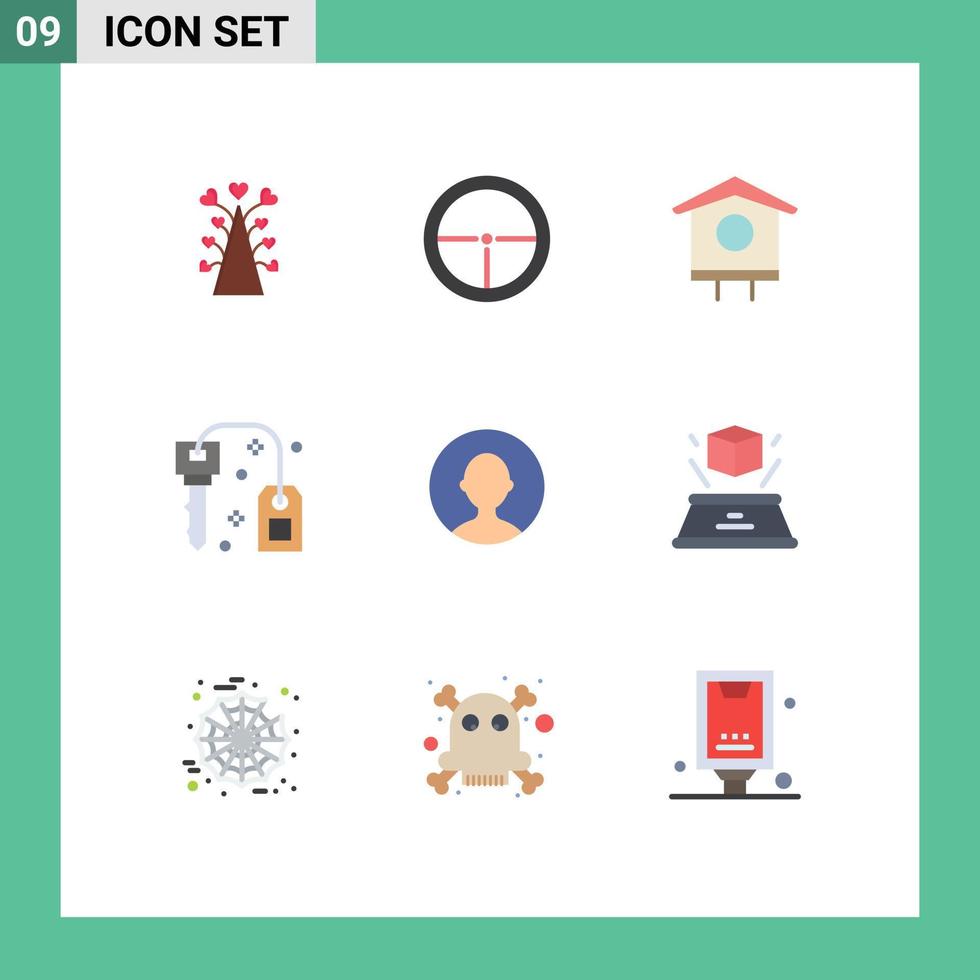 conjunto de 9 iconos de interfaz de usuario modernos símbolos signos para el éxito clave soldado hotel pájaro casa elementos de diseño vectorial editables vector