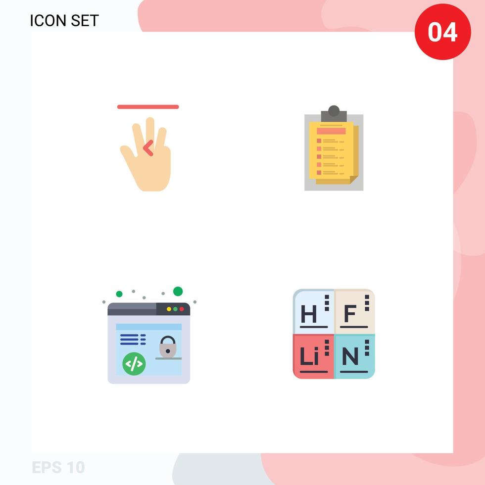 Pack of 4 creative Flat Icons of hand marketing left report periodic Editable Vector Design Elements