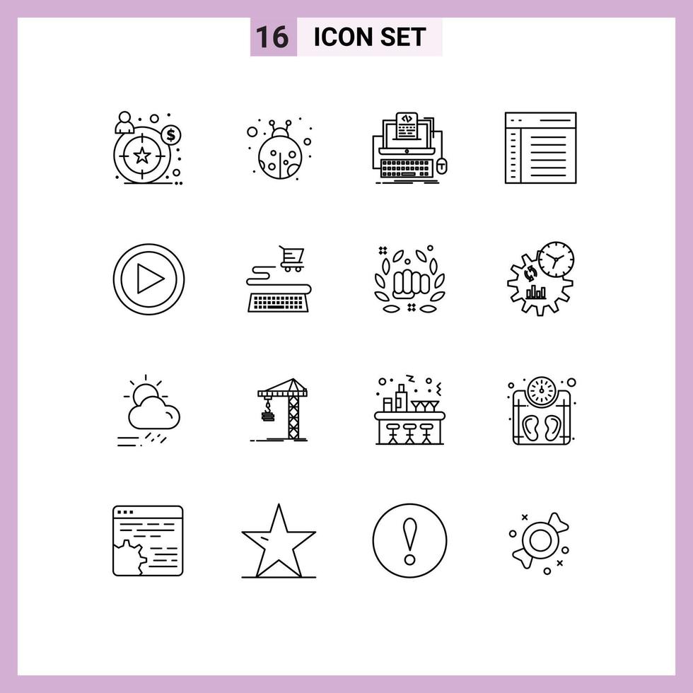 Mobile Interface Outline Set of 16 Pictograms of interface user computer interface coding Editable Vector Design Elements