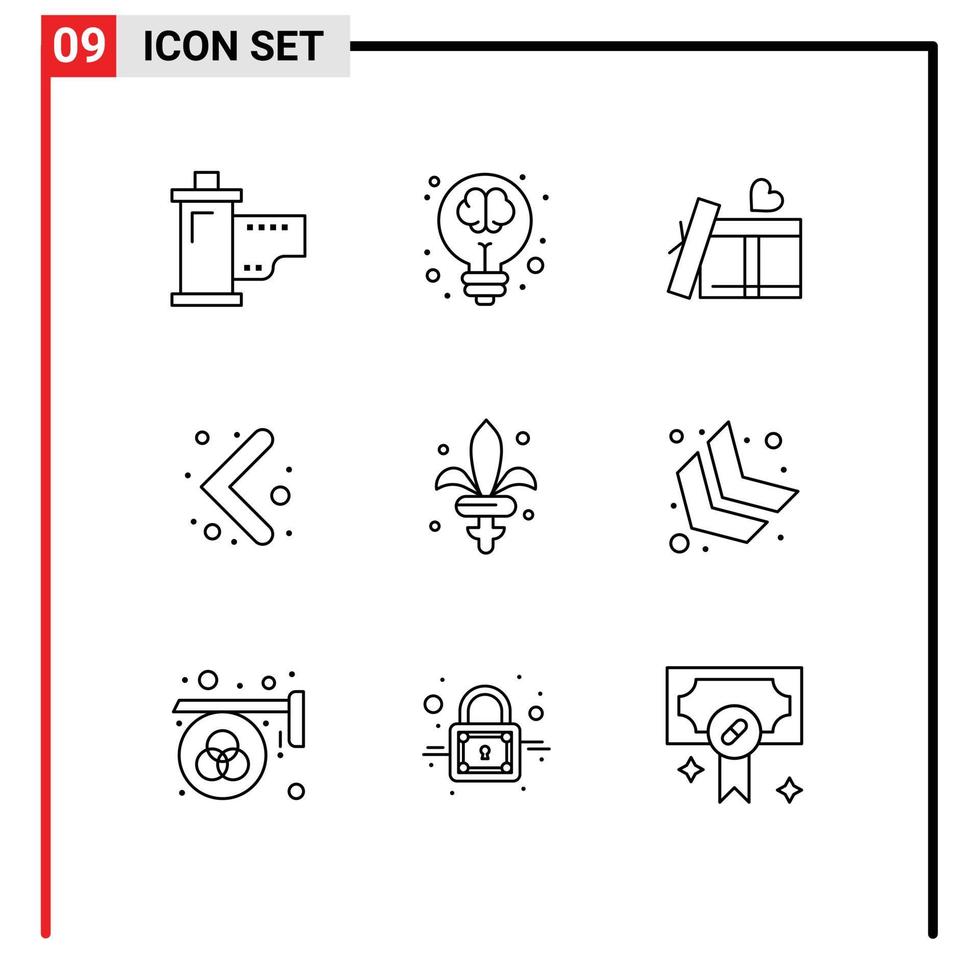 Group of 9 Outlines Signs and Symbols for sword navigation light left love Editable Vector Design Elements