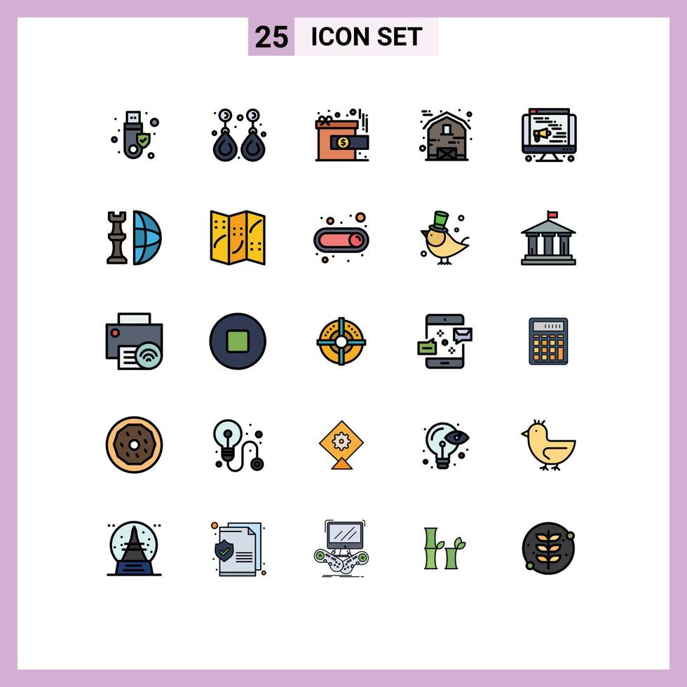 Modern Set of 25 Filled line Flat Colors and symbols such as computer house valuable farm reward Editable Vector Design Elements