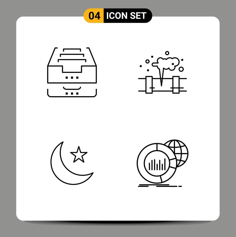 Pack of 4 Modern Filledline Flat Colors Signs and Symbols for Web Print Media such as archive moon document leak star Editable Vector Design Elements