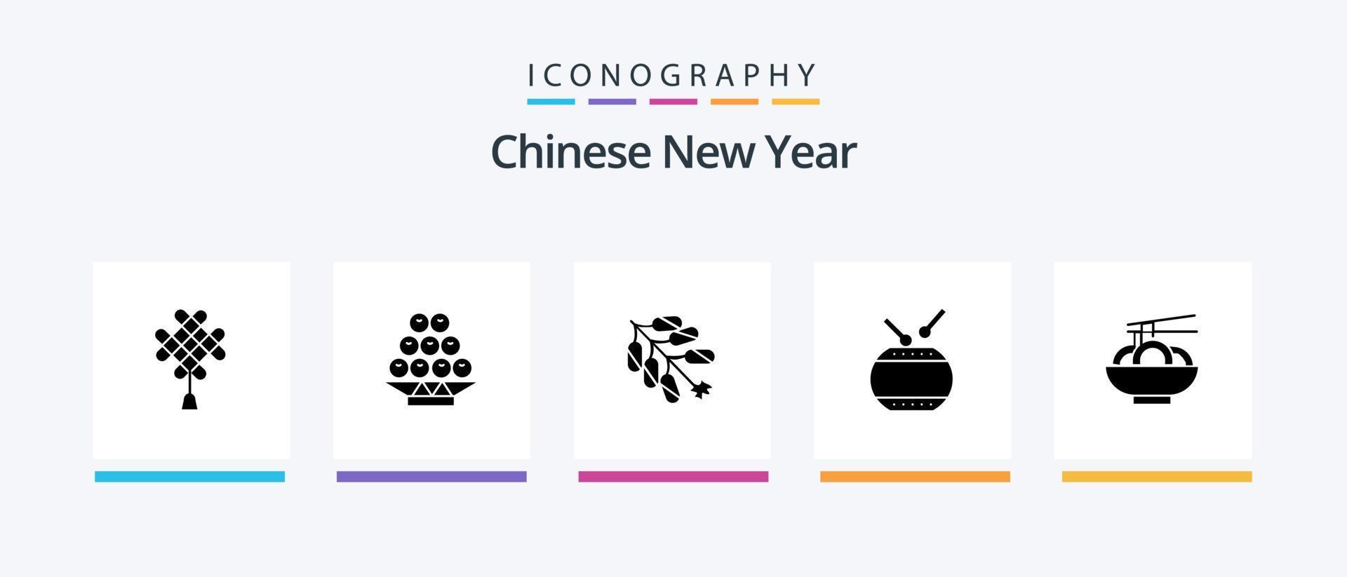 Chinese New Year Glyph 5 Icon Pack Including newyear. new. newyear. chinese. chinese. Creative Icons Design vector