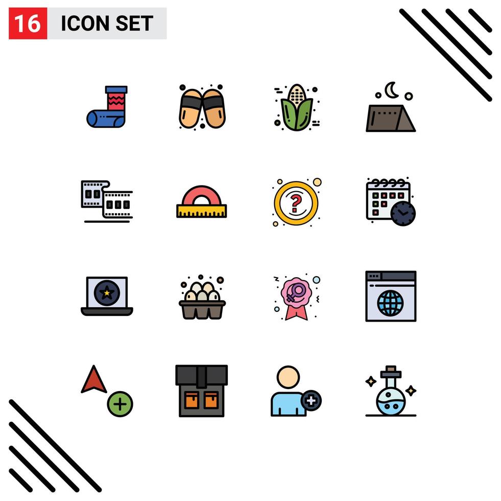 Universal Icon Symbols Group of 16 Modern Flat Color Filled Lines of cinema travel autumn tent camping Editable Creative Vector Design Elements