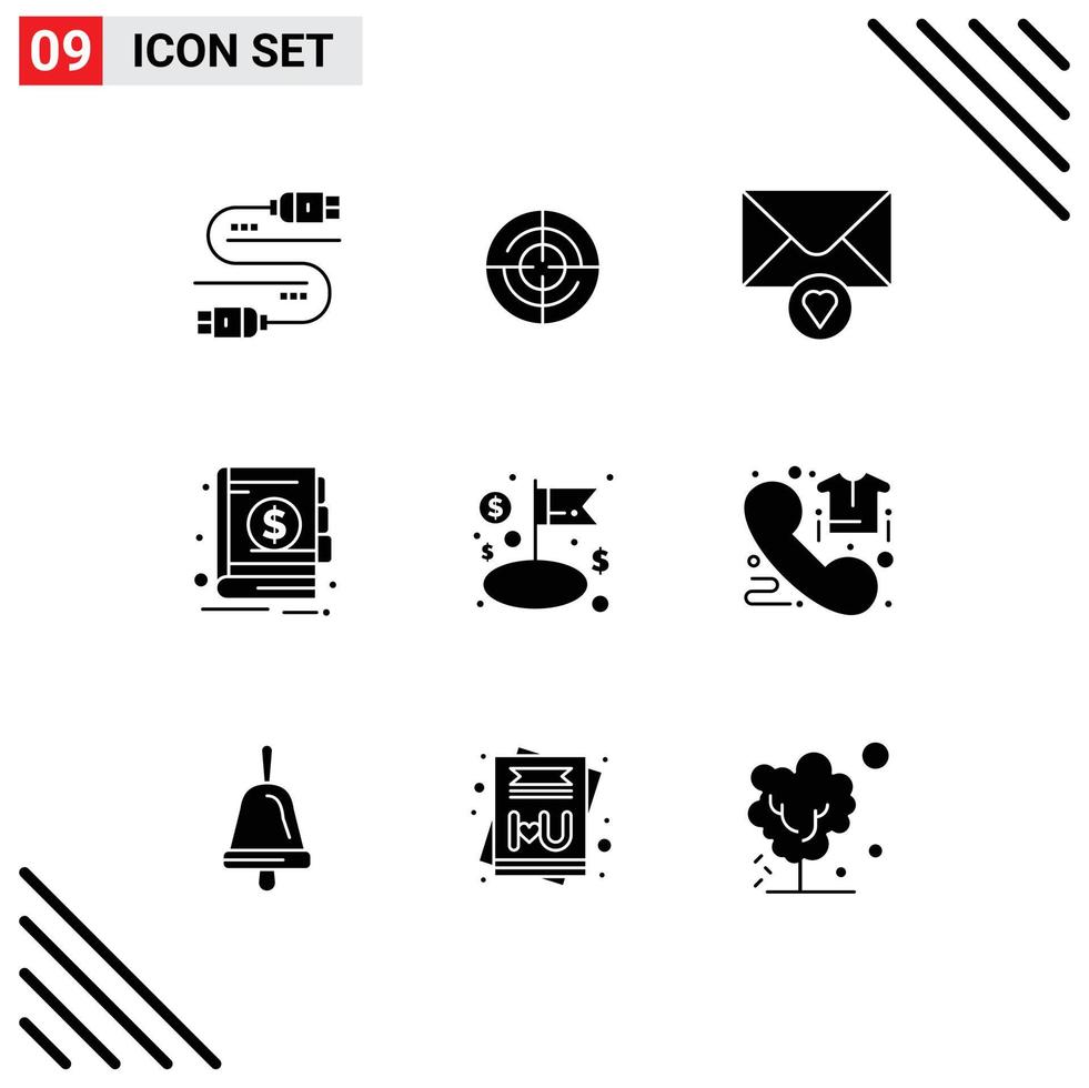 9 Solid Glyph concept for Websites Mobile and Apps business dollar mail notepad economy Editable Vector Design Elements