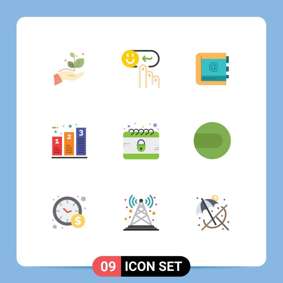 Set of 9 Commercial Flat Colors pack for chart telephone support phone contacts Editable Vector Design Elements