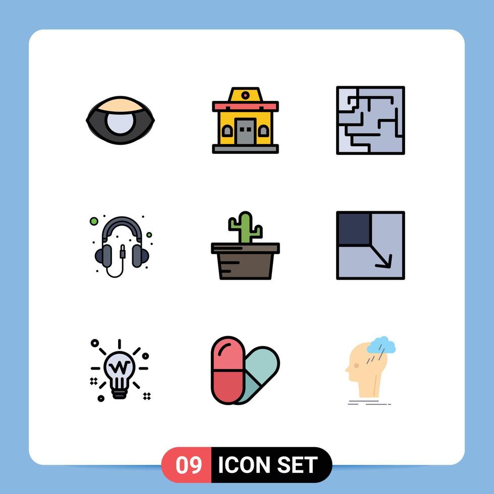 Universal Icon Symbols Group of 9 Modern Filledline Flat Colors of summer cactus labyrinth headphone computer Editable Vector Design Elements