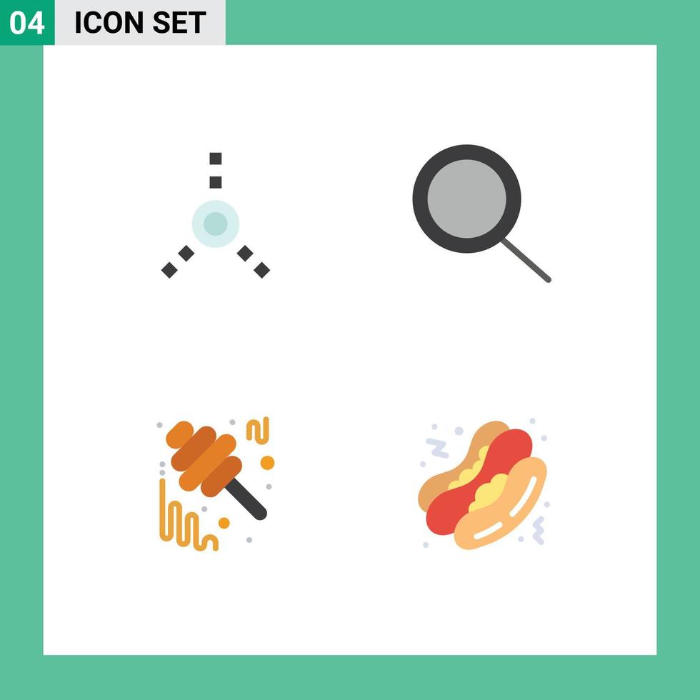 4 Thematic Vector Flat Icons and Editable Symbols of connection hot dog zoom honey fast food Editable Vector Design Elements