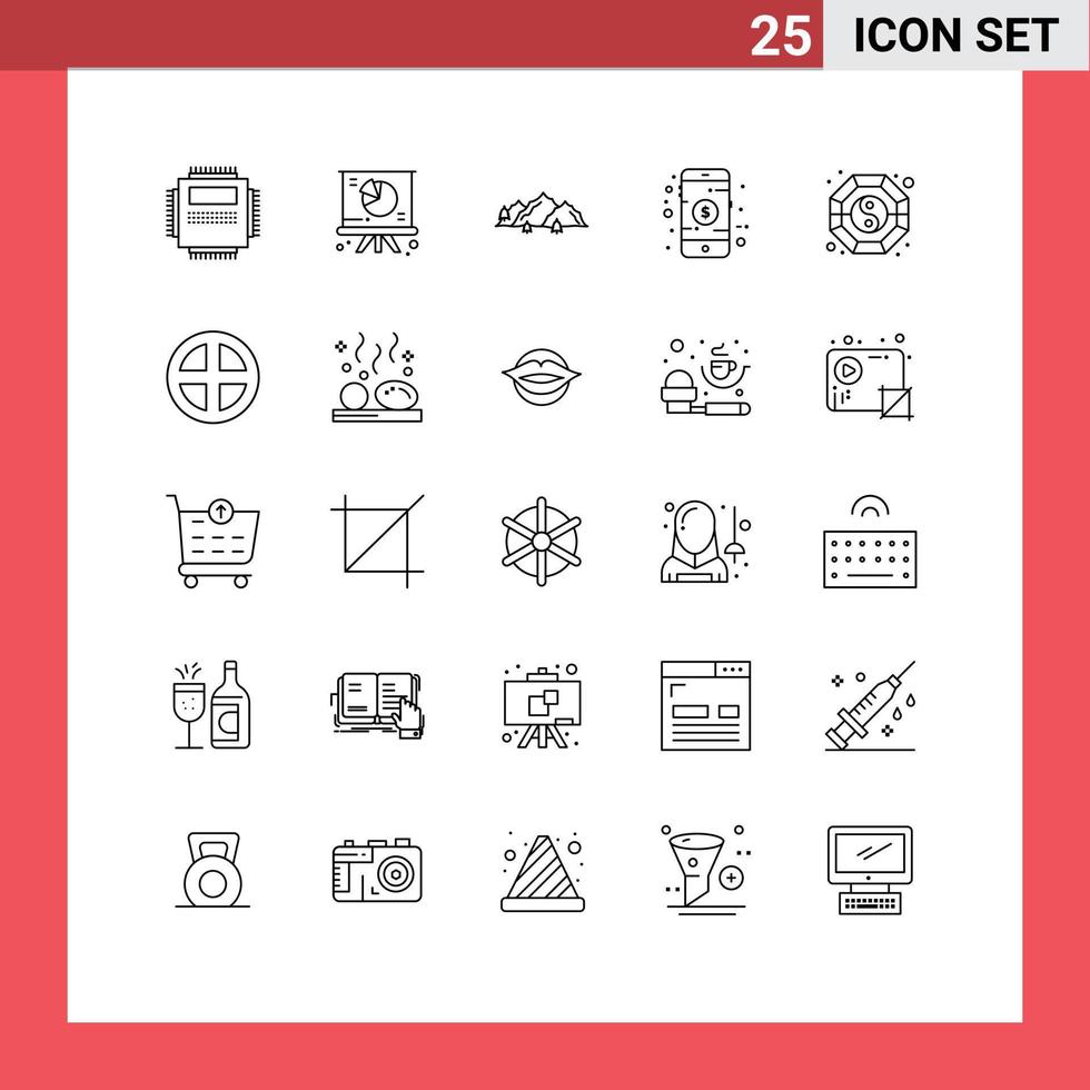 25 iconos creativos, signos y símbolos modernos de tienda en línea, presentación en línea, naturaleza móvil, elementos de diseño vectorial editables vector