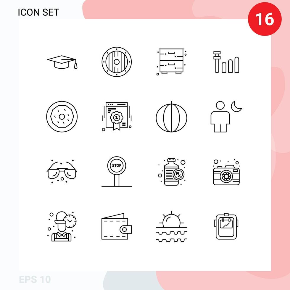 Set of 16 Modern UI Icons Symbols Signs for badge food cupboard donut signal Editable Vector Design Elements