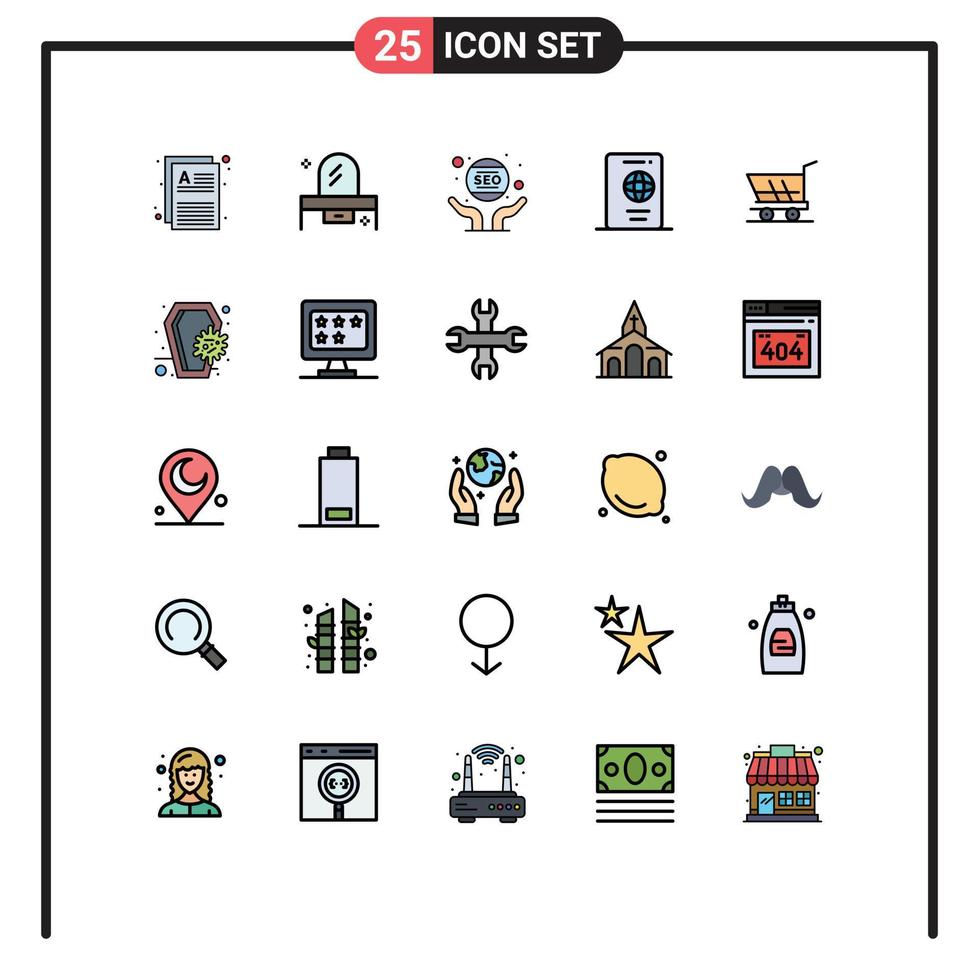 Pack of 25 creative Filled line Flat Colors of tourist passport mirror holiday seo Editable Vector Design Elements