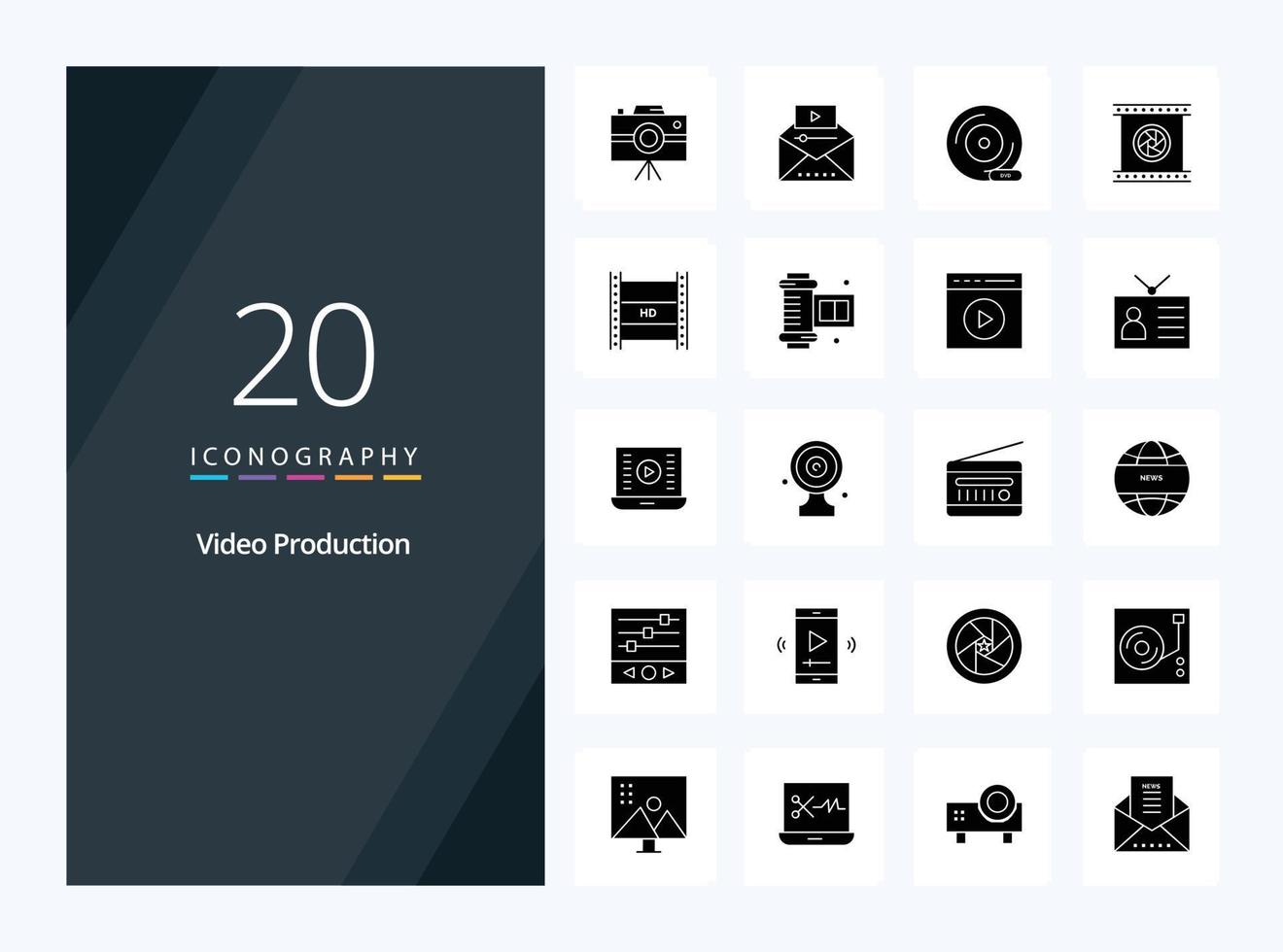 20 Video Production Solid Glyph icon for presentation vector