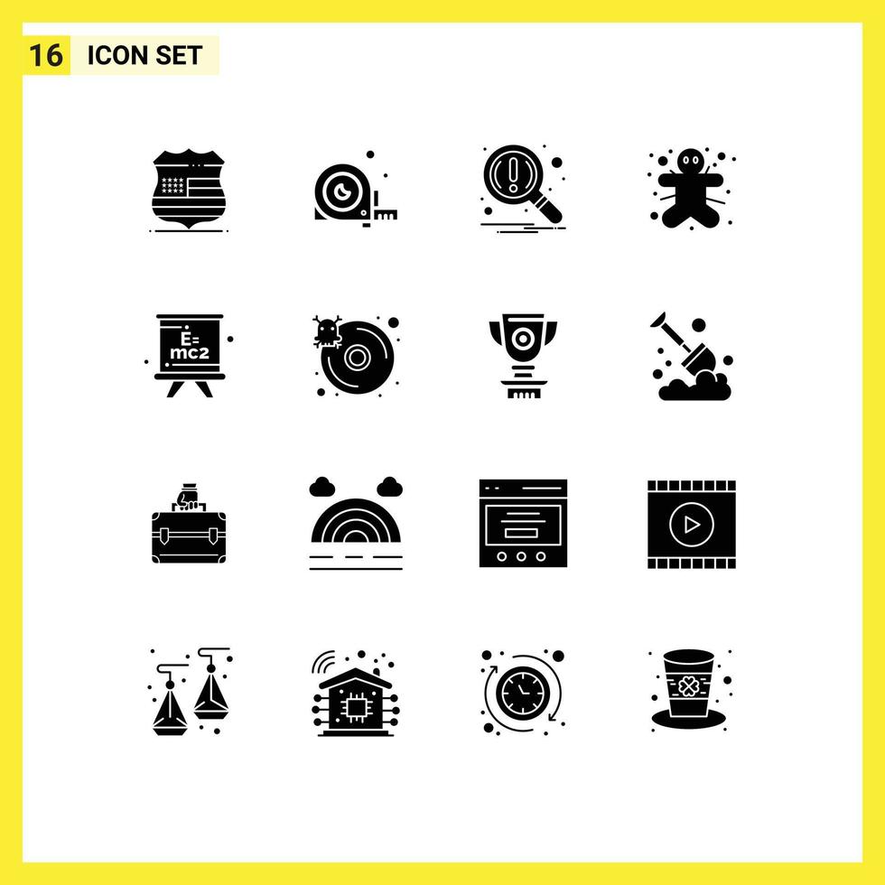 Set of 16 Modern UI Icons Symbols Signs for formula gingerbread man tool ginger search Editable Vector Design Elements