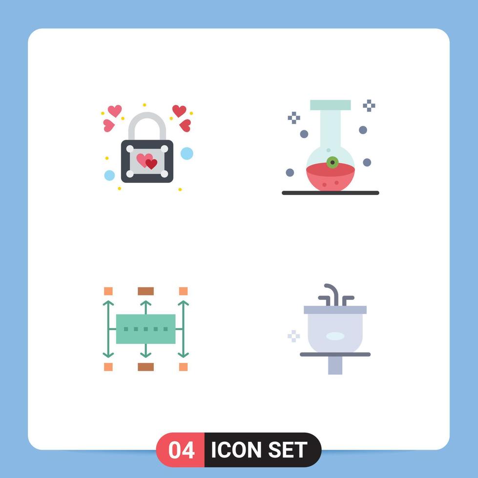 conjunto de pictogramas de 4 iconos planos simples de elementos de diseño vectorial editables de negocio químico de candado de flujo de trabajo cardíaco vector