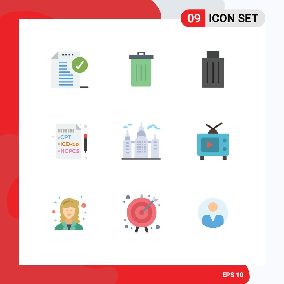 Modern Set of 9 Flat Colors and symbols such as television canada garbage house medical Editable Vector Design Elements