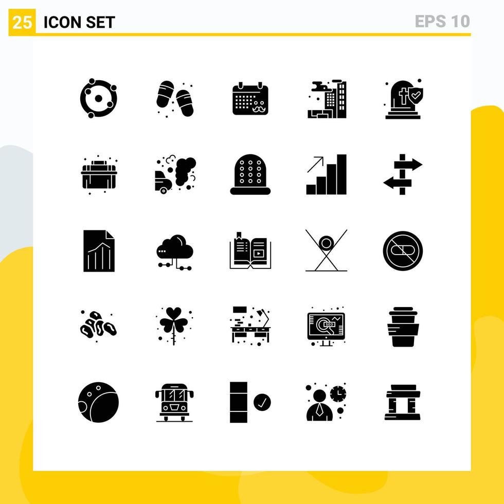 Set of 25 Modern UI Icons Symbols Signs for funeral church calender pollution city Editable Vector Design Elements