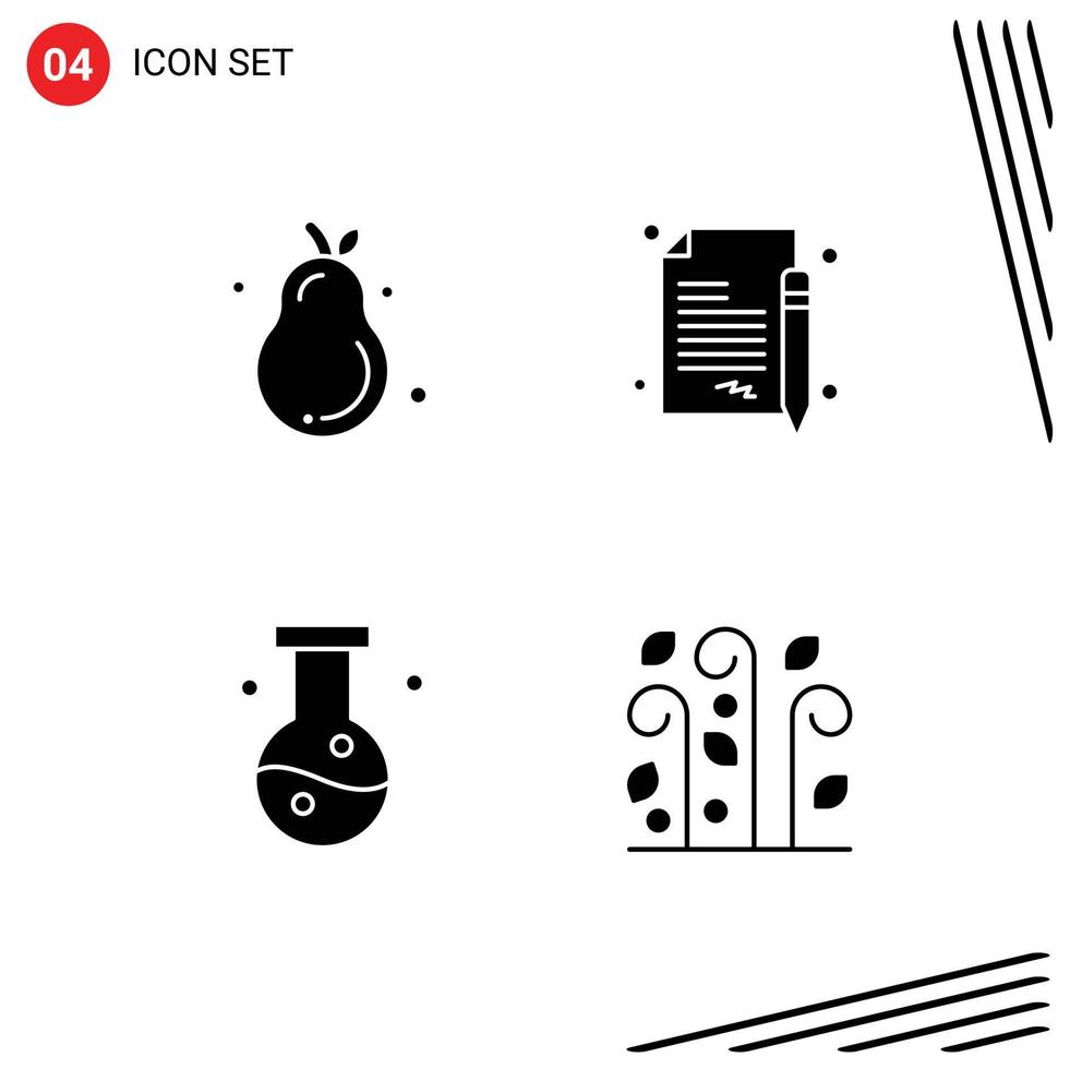 Modern Set of 4 Solid Glyphs Pictograph of alligator pear chemistry summer contract experiment Editable Vector Design Elements