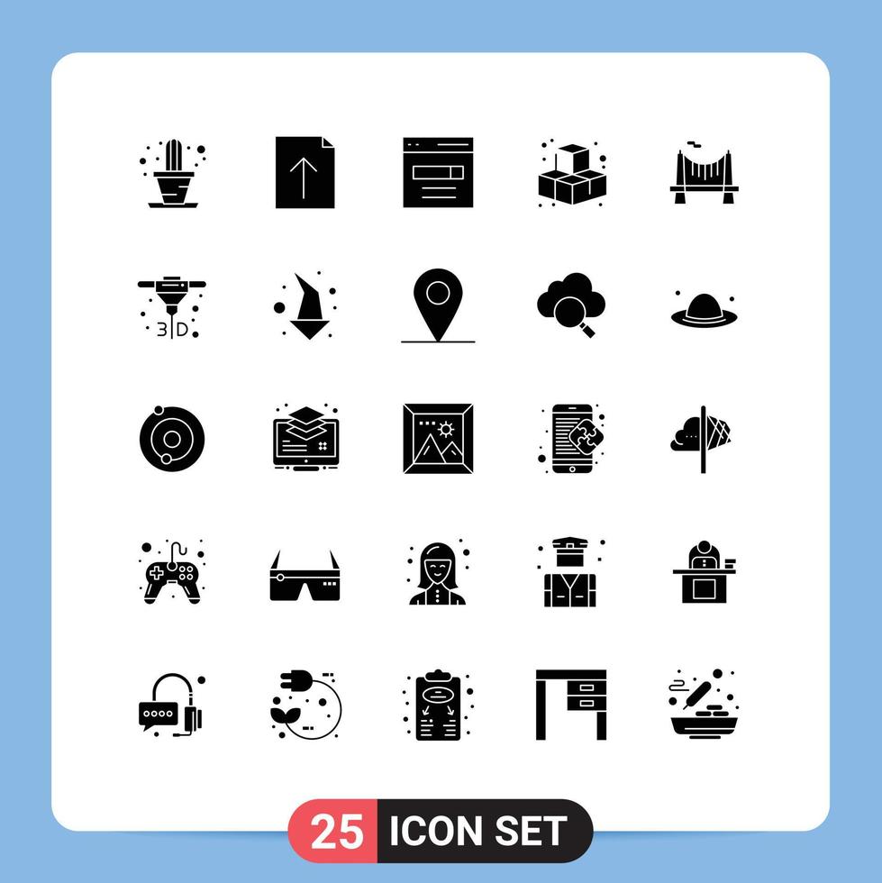 grupo de símbolos de icono universal de 25 glifos sólidos modernos de elementos de diseño de vector editables de juego de puente de interfaz de ciudad de carretera