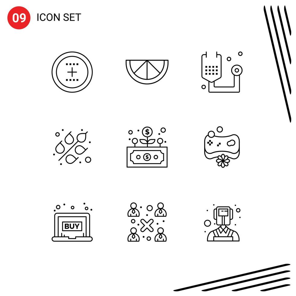 Set of 9 Commercial Outlines pack for finance business fitness wheat cereal Editable Vector Design Elements