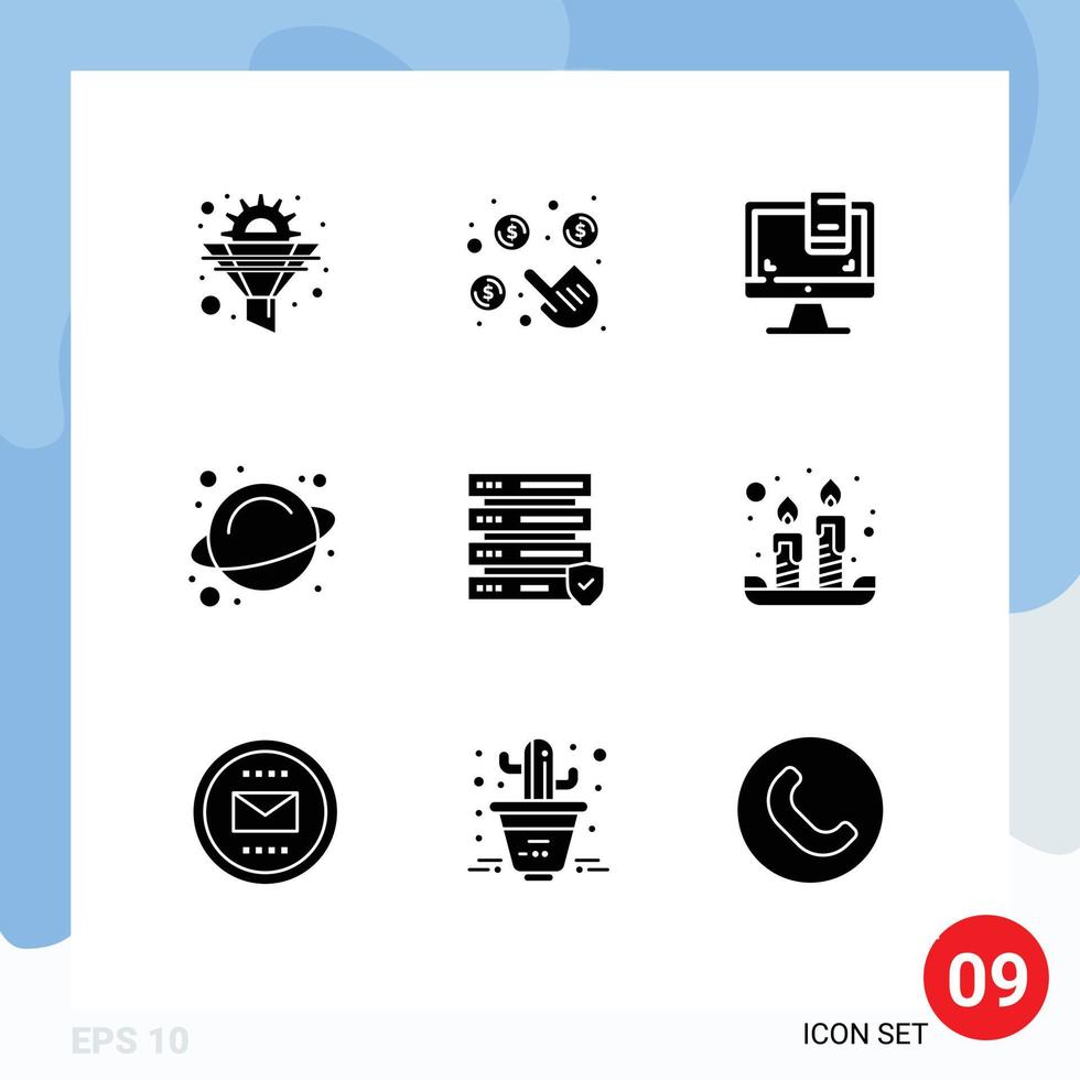 Modern Set of 9 Solid Glyphs Pictograph of security space money science screen Editable Vector Design Elements