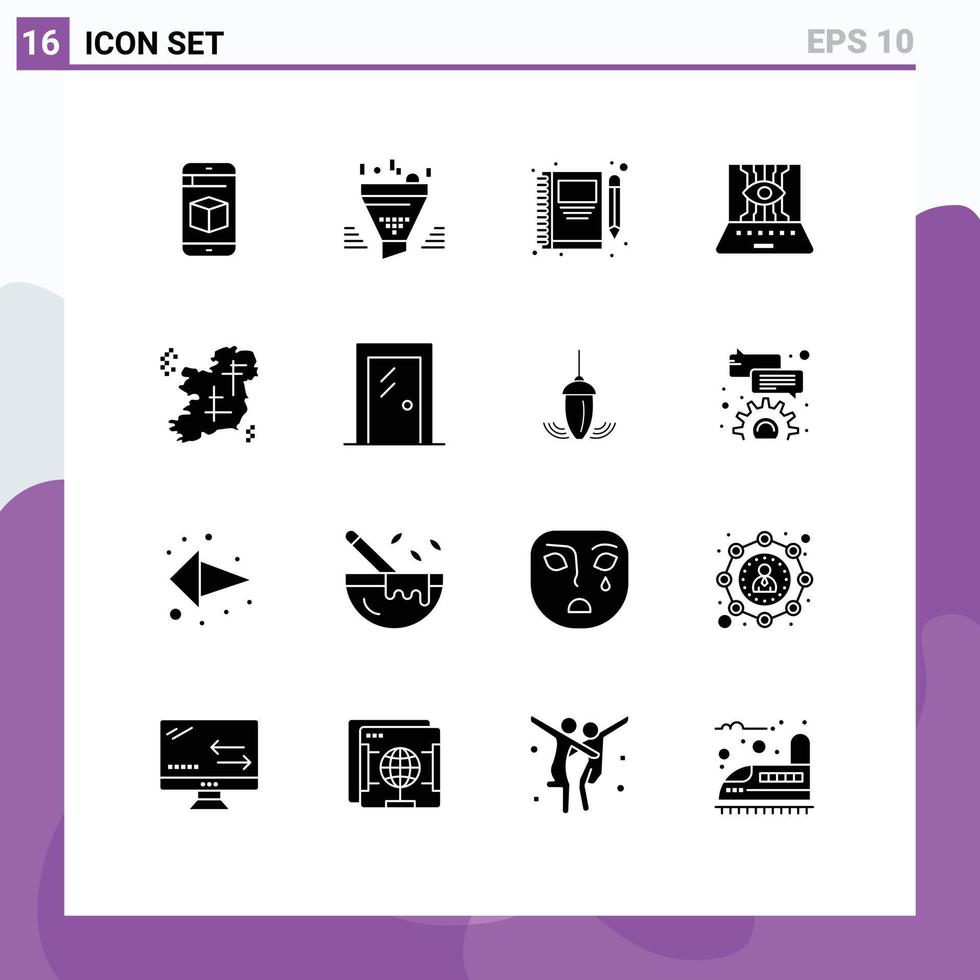 Mobile Interface Solid Glyph Set of 16 Pictograms of technic computer sciences result applied science pencil Editable Vector Design Elements