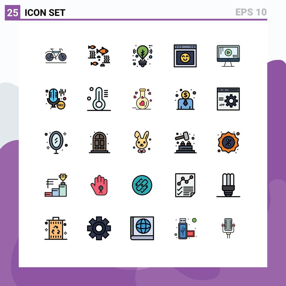 25 Universal Filled line Flat Colors Set for Web and Mobile Applications computer interface under water emotion lighting Editable Vector Design Elements