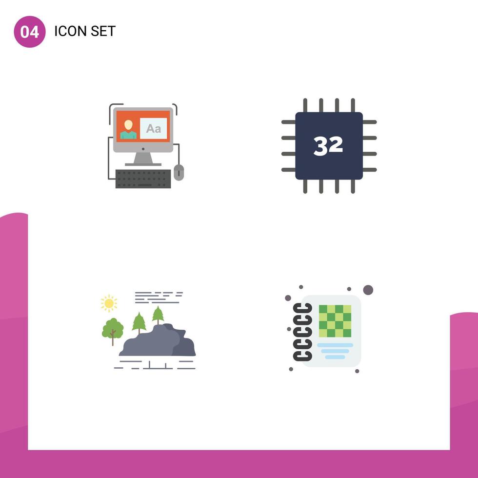 paquete de 4 iconos planos creativos de dispositivos de edición de colinas de computadora elementos de diseño vectorial editables de naturaleza vector