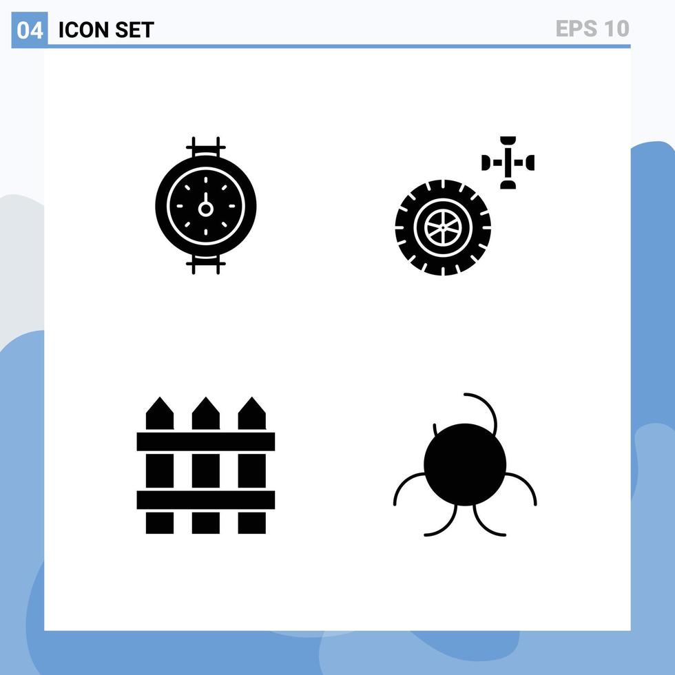 4 concepto de glifo sólido para sitios web móviles y aplicaciones calibre valla de madera para automóviles signo de biología elementos de diseño vectorial editables vector