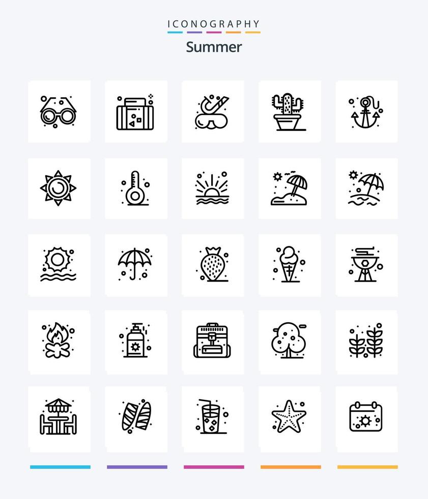 Creative Summer 25 OutLine icon pack  Such As anchor. nature. travel. cactus. snorkeling vector