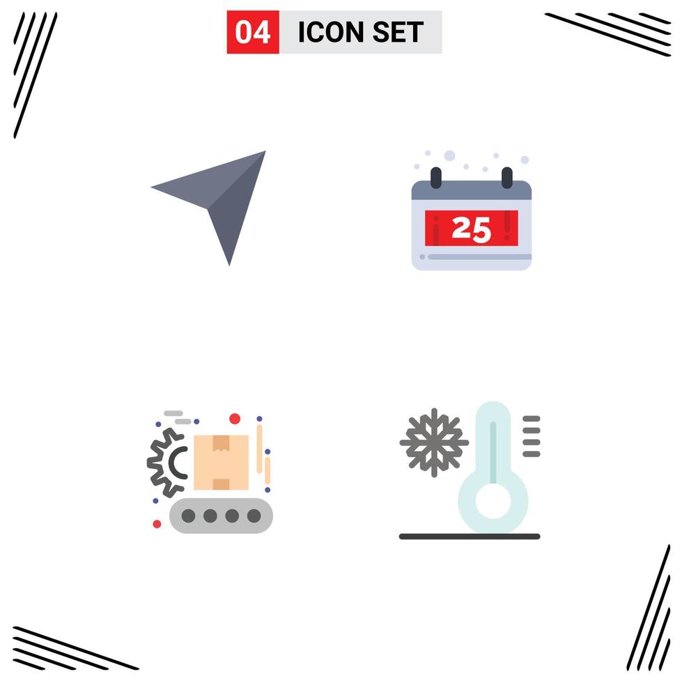 Group of 4 Flat Icons Signs and Symbols for arrow manufacturing next date climate Editable Vector Design Elements