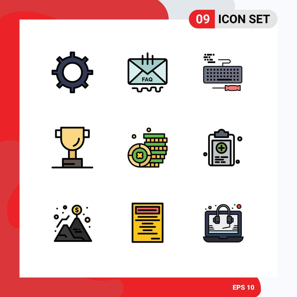 Universal Icon Symbols Group of 9 Modern Filledline Flat Colors of money coin mail sport repair Editable Vector Design Elements