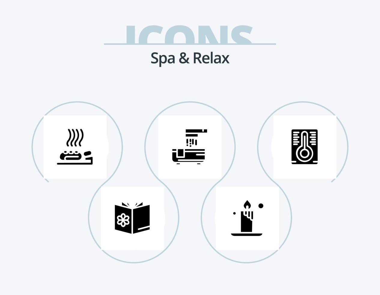 spa y relax glyph icon pack 5 diseño de iconos. baño . spa. fuego . medicamento . salud vector