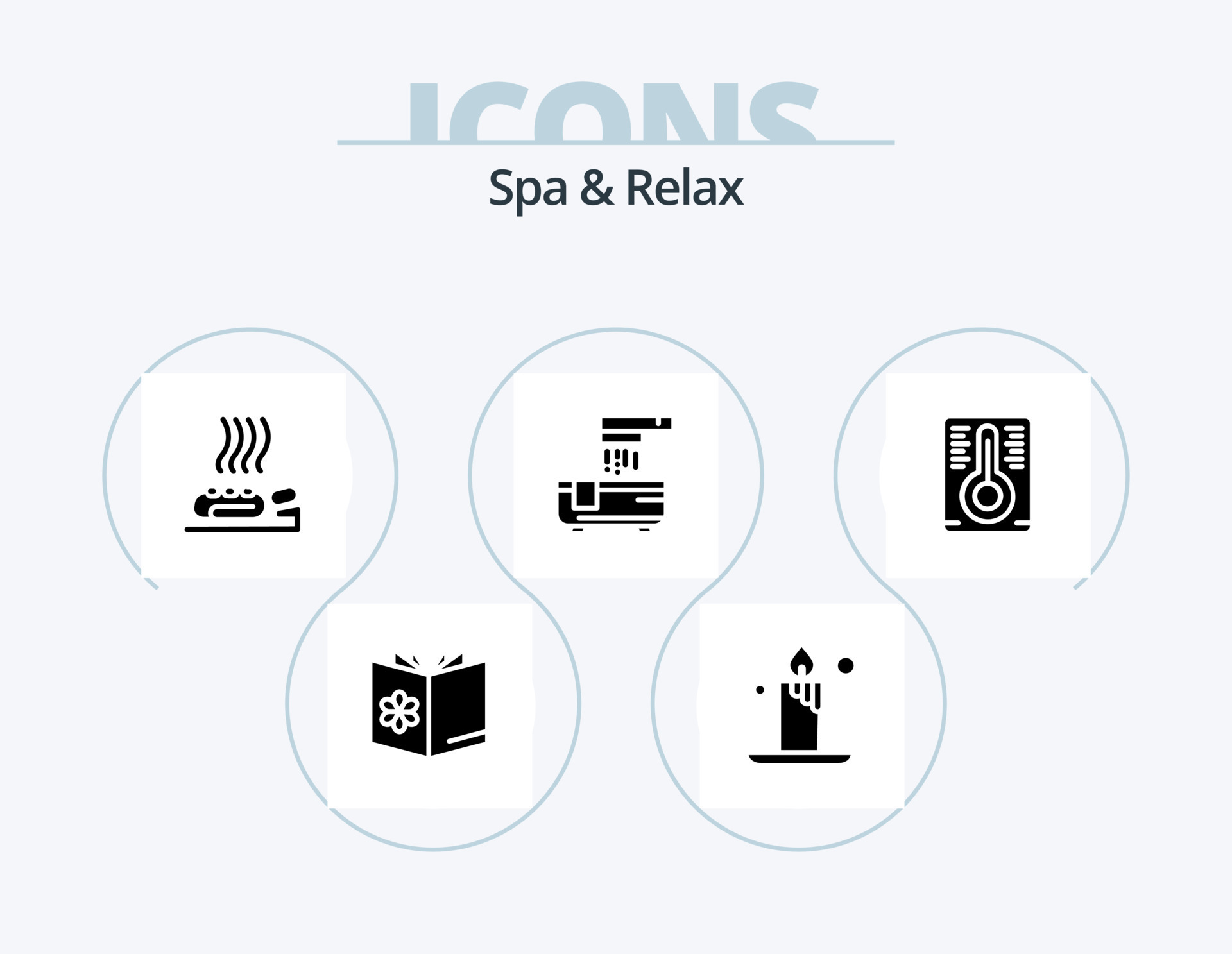 Spa And Relax Glyph Icon Pack 5 Icon Design. bath . spa. fire